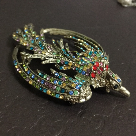 🖤VTG💕Multicolor stone Phoenix 🐦‍🔥 brooch - Picture 7 of 12